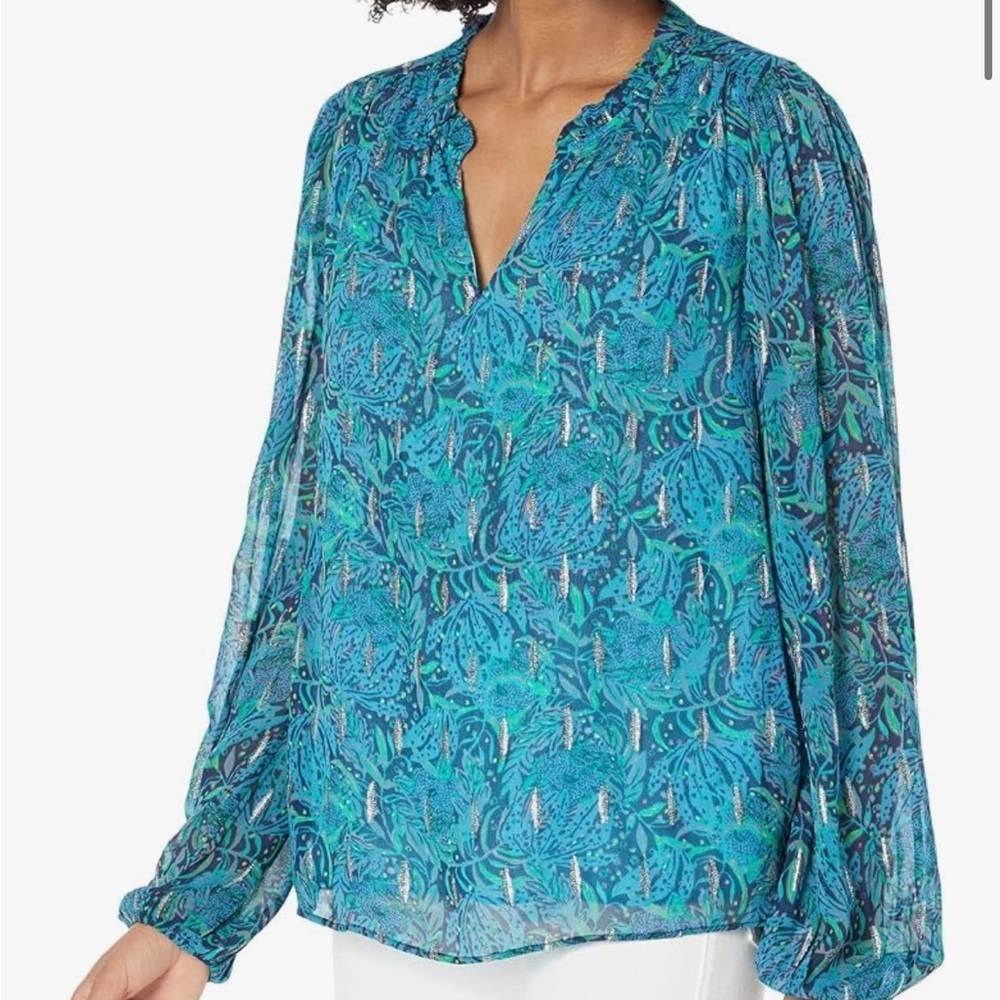 Lilly Pulitzer Low Tide Navy Lil Catty Purrsonality Giana Long Sleeve Top Size S